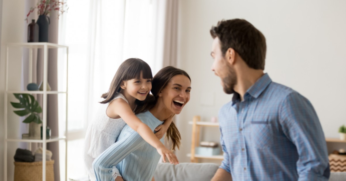 a happy family enjoying time together.